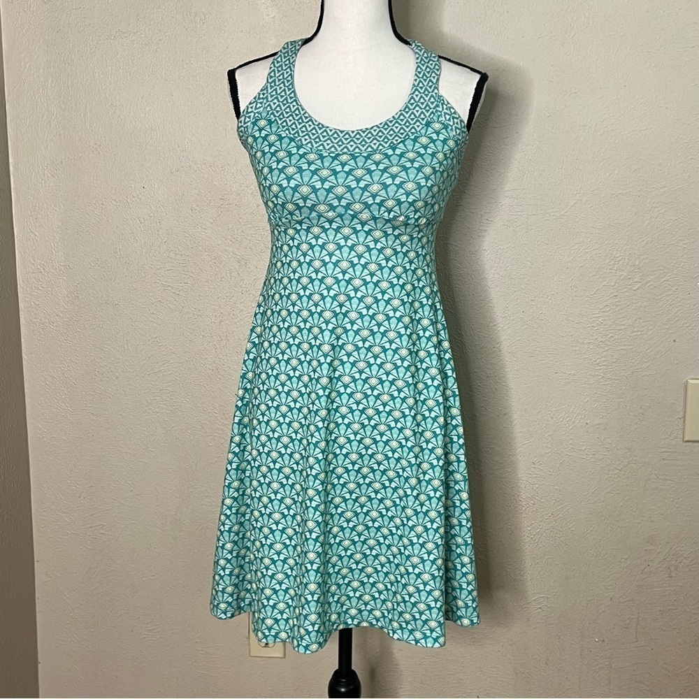 - Prana green print racer back mini dress